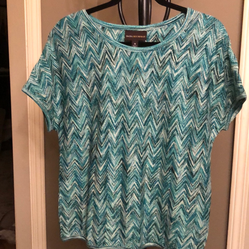 Dana Buchman Teal/cream top w/shimmering threads